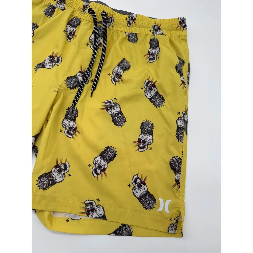 Hurley Mens Pineapple‎ Skull Board Shorts Yellow Swim Trunks Size 32